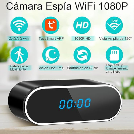 MINI CÁMARA ESPÍA RELOJ -SEGURIDAD OCULTA WIFI 1080P DETECTOR.