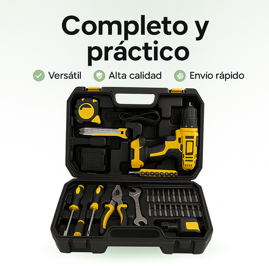 SET CON TALADRO RECARGABLE CON HERRAMIENTAS