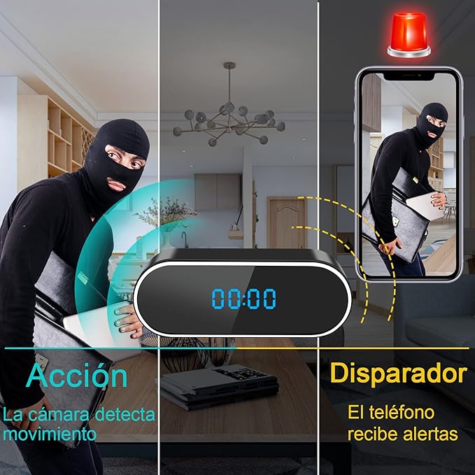 MINI CÁMARA ESPÍA RELOJ -SEGURIDAD OCULTA WIFI 1080P DETECTOR.