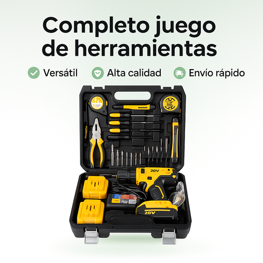 SET CON TALADRO RECARGABLE CON HERRAMIENTAS